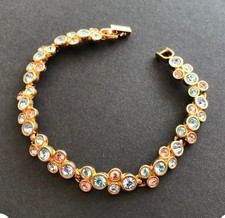 Vintage Signed Swarovski Gold tone Pastel Pink and Blue Circles Bracelet Swarovski Armband price