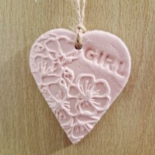 Pink embossed clay hanging heart decorative door drawer hanger, Its a baby girl Baby Door Ornament price
