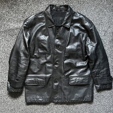 Vintage Rugged Clothing Leather Jacket Mens Size XL Black Button Up Coat Heren Leather Kleding price