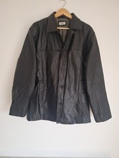 Medium Mens Genuine Leather Jacket Polyester Lining Black Collared Button Up Heren Leather Kleding price