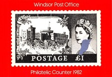 POST OFFICE POSTCARD WINDSOR POST OFFICE PHILATELIC COUNTER 1982   UNUSED MINT Kantoor toonbank price