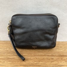 ☘️Womens Fossil Leather Mini Crossbody Messenger Bag Wristlet Pouch Clutch Black Dames messengerbag price