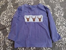 Smocked Polkadot Girls Shirt Size 3 Long Sleeve Purple Blue Deer Reindeer Meisjes shirt price