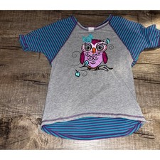 Flapdoodles Girls Owl Graphic Raglan Striped High Low Shirt Gray Purple L 10/12 Meisjes shirt price