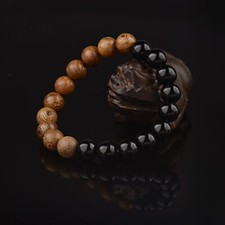 Black Brown Bracelet 10Mm Natural Lava Stone Wood Handmade Bracelets Men Women Natural steen Bracelets price