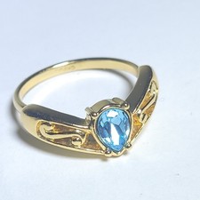 Vintage Avon Faux Sapphire Ring Size 6.75 Goldtone Victorian Revival Elegant Sapphire Ring price