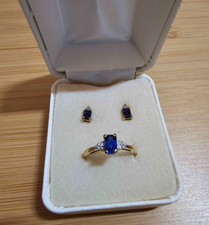 Ceylon Sapphire Ring & Earrings Pair 10k Yellow Gold Size 6.5 Sapphire Ring price