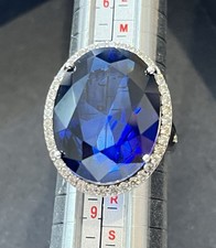 925 Sterling Silver Lab Grown Blue Sapphire Halo Ring Size 8 Statement Ring Sapphire Ring price