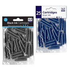25 x Standard Sized Universal Fountain Pen Ink Cartridge Refills Blue/Black 4cm Pen Cartridge & Ink price