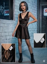 Princess Polly Sz 2 Y2K Slip Dress Baby Doll Mini Black Satin Classic LBD Slip jurk price