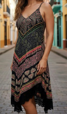 Crystal Doll Jr XS Multicolor Boho Slip Dress Spaghetti Strap Handkerchief Hem Slip jurk price