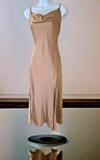 Paper Heart Maxi Slip Dress S Brown Satin Cowl Neck Adjustable Straps Slit Sexy Slip jurk price