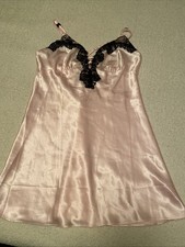 Pink Satin Half  Slip Dress M Black Lace Trim Slip jurk price