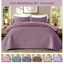 3 Piece Emboss Bedspread Quilted Comforter Bedding Set Bed Throw Reversible Bedspread & Bedspread Set price