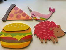 Little Makers Wooden Shapes Crafts Lot of 4 Pizza Narwhal Burger Porcupine New Pizzamakers price