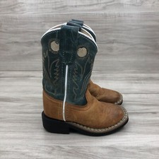 Old West Boots Kids Toddler 4.5 D Brown Green Leather Pull On Cowboy Western Baby Laarzen price