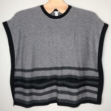 J.Jill Heather Gray Black Pockets Poncho Top One Size Wool Blend Oversized Poncho price
