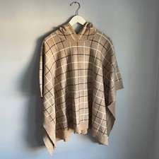 Tahari Poncho Hooded Sweater One Size Tan Farmhouse Heritage Neutral Comfy Cozy Poncho price