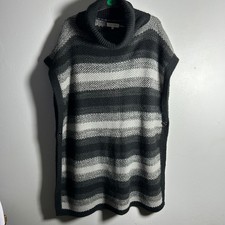 Calvin Klein Womens Striped Turtleneck Poncho Sweater Gray Black One Size OS Poncho price