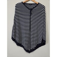 Talbots Womens Navy White Striped Tie Front Poncho Sweater Size M Nautical Knit Poncho price