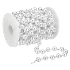 16 Feet Faux Pearl Beading Chain, 10mm Brass Chain Link Style 1, Silver Pearl Ketting price