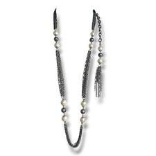 Vintage Faux Pearl Convertible Necklace Silver Tone Multi Strand Chain Tassel Pearl Ketting price