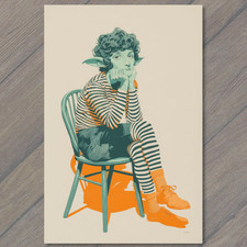 POSTCARD Striped Leggings Blue Hair Orange Socks Cafe Chair Whimsical Pensive Cafe & Canteen Stoel price