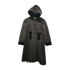 Rothschild Girls Sz 12 Grey Wool Velvet Trim Bows Overcoat Cotton Lining Hooded Meisjes overjas price