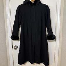 Stephanie Mathews Girls 100% Wool Black Hooded Dress Coat Overcoat - Size 12 Meisjes overjas price