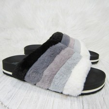 Time And Tru Black Size 11 Faux Fur Casual Slip On Slides Slippers Sandals Dames slippers en sandalen price