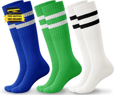 3 Pairs Boys Soccer Athletic Socks Kids Striped Football Knee High Uniform Sport Jongenssokken set price