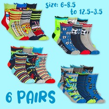 Kids Boys 6 Pairs Crew Socks Cotton Rich Novelty Cartoon Print Mid Calf Sock Set Jongenssokken set price