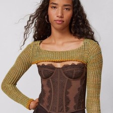 Urban Outfitters Whitney Green Knit Shrug Mesh Bolero Sweater Womens S Bolero price