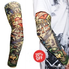 Temporary Tattoo Sleeve Nylon Arm Stocking Skull Halloween Mens Womens Kids UK Dames Arm Sleeves price