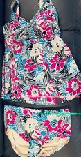 Lands End Tankini Sz 20W Swimsuit Set Floral Print Excellent Bathing Suit Tankini price