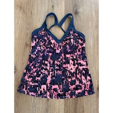 Nike Tankini Swim Top Womens Small Pink Navy Blue Abstract Strappy Excellent Tankini price