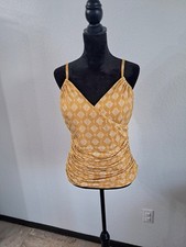 Garnet Hill Tankini Top Sz 18 Mustard Yellow Mosaic Print Built In Bra Beachy Tankini price