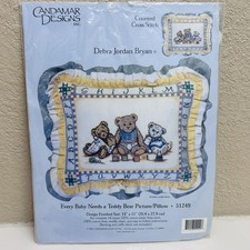 2001 Candamar Designs Counted Cross Stitch Kit Teddy Bear Baby Pillow Kit Baby Goud Kussen price