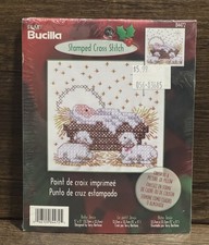 Bucilla Stamped Cross Stitch #84472 Baby Jesus Christmas 5”x5” Picture Or Pillow Baby Goud Kussen price