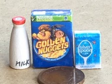 Breakfast Cereal Set Golden Nuggets Milk & Sugar Tumdee 1:12 Scale Dolls House A Breakfast Cereal price