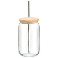 Glass Soda Cup With Bamboo Lid For Iced Coffees,Smoothies & Hot Liquids 450ml Iced Coffees price