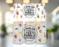 Run on Coffee Sarcasm, 16oz Frosted Glass Can, Bamboo Lid/Straw/Hot/Cold(can42) Traditional Beverages price
