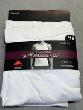 Primark Tank Tops 2 Pack Mens XL White Cotton Modal Slim Fit Sleevless Vest NEW Heren tank Tops / Undershirts price