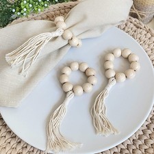 Handmade Napkin Ring with Wood Beads & Jute Twine - Affordable Rustic Wooden Nap Napkin price