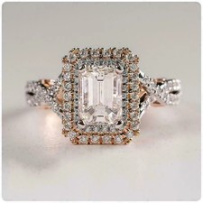 14K Two Tone Gold Finish 3CT Emerald Cut Created Diamonds Solitaire Wedding Ring Diamant Solitaire Ring price