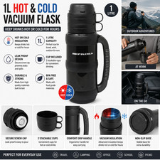 1L Vacuum Flask Hot Cold Thermal Thermos Jug with Handle & 2 Drinking Cups Thermos price