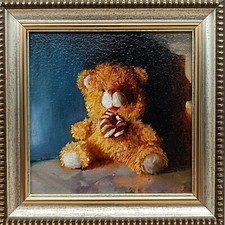 Signed Framed Oil Painting Soft Toy Portrait 4x4 Kids Room Gift Art Kinder Tales price