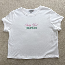 Y2K Babydoll Baby T-Shirt White Vintage Womens XL Green Pink Cute Short Baby T-shirt price