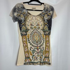 Vtg Y2K Lucky Brand Womens Mandala Graphic Scoop Neck Baby T-Shirt Medium Baby T-shirt price