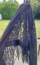 Black Sheer Floral Embroidered Shawl Scarf Velvet Trim Fringe Evening Wrap Shawl price
